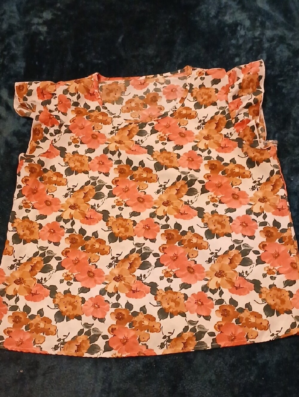 SHEIN Floral Flutter Sleeve Top - Coral & Mustard